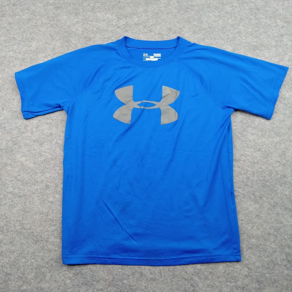 Under Armour Shirt Youth‎ Large Blue HeatGear Loose Athletic Short Sleeve Gym